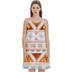 Bright Aztec Ethnic Seamless Pattern Round Neck Sleeve Casual Dress With Pockets