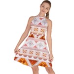 Bright Aztec Ethnic Seamless Pattern Sleeveless Halter Neck A-Line Dress