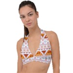 Bright Aztec Ethnic Seamless Pattern Halter Plunge Bikini Top