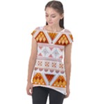 Bright Aztec Ethnic Seamless Pattern Cap Sleeve High Low Top