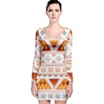 Bright Aztec Ethnic Seamless Pattern Long Sleeve Velvet Bodycon Dress