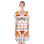 Bright Aztec Ethnic Seamless Pattern Short Sleeve V-neck Flare Dress