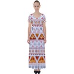 Bright Aztec Ethnic Seamless Pattern High Waist Short Sleeve Maxi Dress