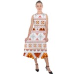 Bright Aztec Ethnic Seamless Pattern Midi Tie-Back Chiffon Dress