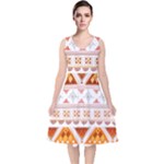 Bright Aztec Ethnic Seamless Pattern V-Neck Midi Sleeveless Dress 