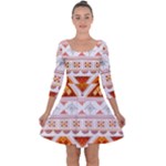 Bright Aztec Ethnic Seamless Pattern Quarter Sleeve Skater Dress