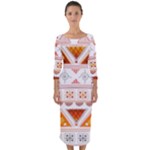 Bright Aztec Ethnic Seamless Pattern Quarter Sleeve Midi Bodycon Dress