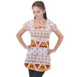 Bright Aztec Ethnic Seamless Pattern Puff Sleeve Tunic Top