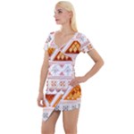 Bright Aztec Ethnic Seamless Pattern Short Sleeve Asymmetric Mini Dress