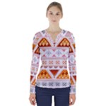 Bright Aztec Ethnic Seamless Pattern V-Neck Long Sleeve Top