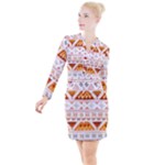 Bright Aztec Ethnic Seamless Pattern Button Long Sleeve Dress