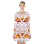 Bright Aztec Ethnic Seamless Pattern Long Sleeve Velvet V-neck Dress