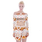 Bright Aztec Ethnic Seamless Pattern Off Shoulder Top with Mini Skirt Set