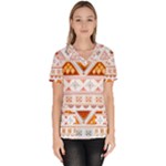 Bright Aztec Ethnic Seamless Pattern Women s V-Neck Scrub Top