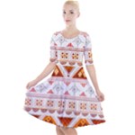 Bright Aztec Ethnic Seamless Pattern Quarter Sleeve A-Line Dress