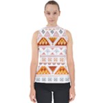 Bright Aztec Ethnic Seamless Pattern Mock Neck Shell Top