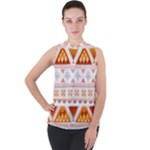 Bright Aztec Ethnic Seamless Pattern Mock Neck Chiffon Sleeveless Top