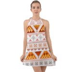 Bright Aztec Ethnic Seamless Pattern Halter Tie Back Chiffon Dress