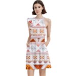 Bright Aztec Ethnic Seamless Pattern Cocktail Party Halter Sleeveless Dress With Pockets