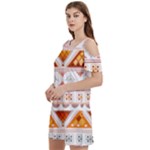 Bright Aztec Ethnic Seamless Pattern Women s Cold Shoulder Round Neck Mini Dress