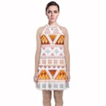 Bright Aztec Ethnic Seamless Pattern Velvet Halter Neckline Dress 