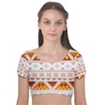 Bright Aztec Ethnic Seamless Pattern Velvet Short Sleeve Crop Top 