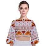 Bright Aztec Ethnic Seamless Pattern Tie Back Butterfly Sleeve Chiffon Top