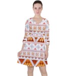 Bright Aztec Ethnic Seamless Pattern Quarter Sleeve Ruffle Waist Dress