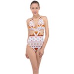 Bright Aztec Ethnic Seamless Pattern Halter Front Plunge Swimsuit