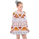 Bright Aztec Ethnic Seamless Pattern Kids  Long Sleeve Dress