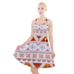 Bright Aztec Ethnic Seamless Pattern Halter Party Swing Dress 