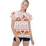 Bright Aztec Ethnic Seamless Pattern Ruffle Collar Chiffon Blouse