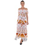 Bright Aztec Ethnic Seamless Pattern Off Shoulder Open Front Chiffon Dress