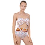 Bright Aztec Ethnic Seamless Pattern Scallop Top Cut Out Swimsuit