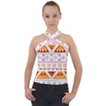 Bright Aztec Ethnic Seamless Pattern Cross Neck Velour Top