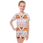 Bright Aztec Ethnic Seamless Pattern Kids  Mesh T-Shirt and Shorts Set