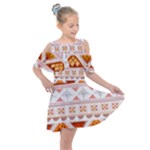 Bright Aztec Ethnic Seamless Pattern Kids  Shoulder Cutout Chiffon Dress