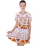 Bright Aztec Ethnic Seamless Pattern Short Sleeve Shoulder Cut Out Dress 