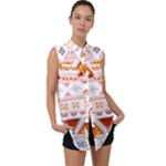 Bright Aztec Ethnic Seamless Pattern Sleeveless Chiffon Button Shirt