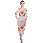 Bright Aztec Ethnic Seamless Pattern Quarter Sleeve Midi Velour Bodycon Dress