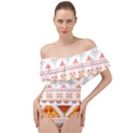 Bright Aztec Ethnic Seamless Pattern Off Shoulder Velour Bodysuit 