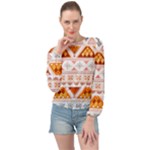 Bright Aztec Ethnic Seamless Pattern Banded Bottom Chiffon Top