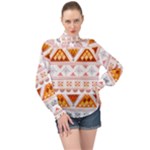 Bright Aztec Ethnic Seamless Pattern High Neck Long Sleeve Chiffon Top