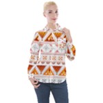 Bright Aztec Ethnic Seamless Pattern Women s Long Sleeve Pocket Shirt