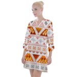 Bright Aztec Ethnic Seamless Pattern Open Neck Shift Dress