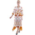 Bright Aztec Ethnic Seamless Pattern Quarter Sleeve Wrap Front Maxi Dress