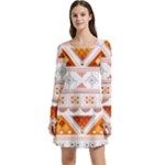 Bright Aztec Ethnic Seamless Pattern Long Sleeve Velour Skater Dress