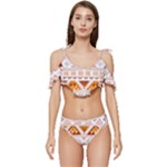 Bright Aztec Ethnic Seamless Pattern Ruffle Edge Tie Up Bikini Set	