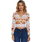 Bright Aztec Ethnic Seamless Pattern Long Sleeve V-Neck Top