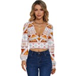 Bright Aztec Ethnic Seamless Pattern Long Sleeve Deep-V Velour Top